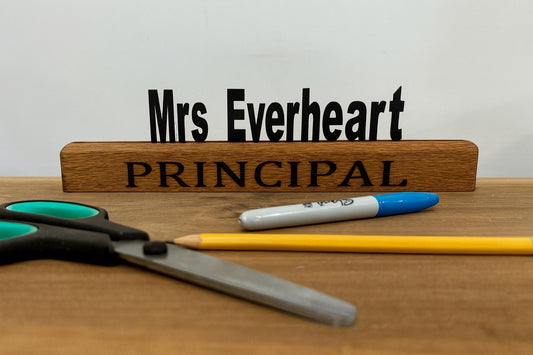 Personalized Wood Desk Name Plate: Custom Office Sign, Teacher Gift & Principal Decor