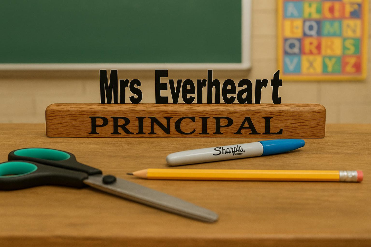Personalized Wood Desk Name Plate: Custom Office Sign, Teacher Gift & Principal Decor