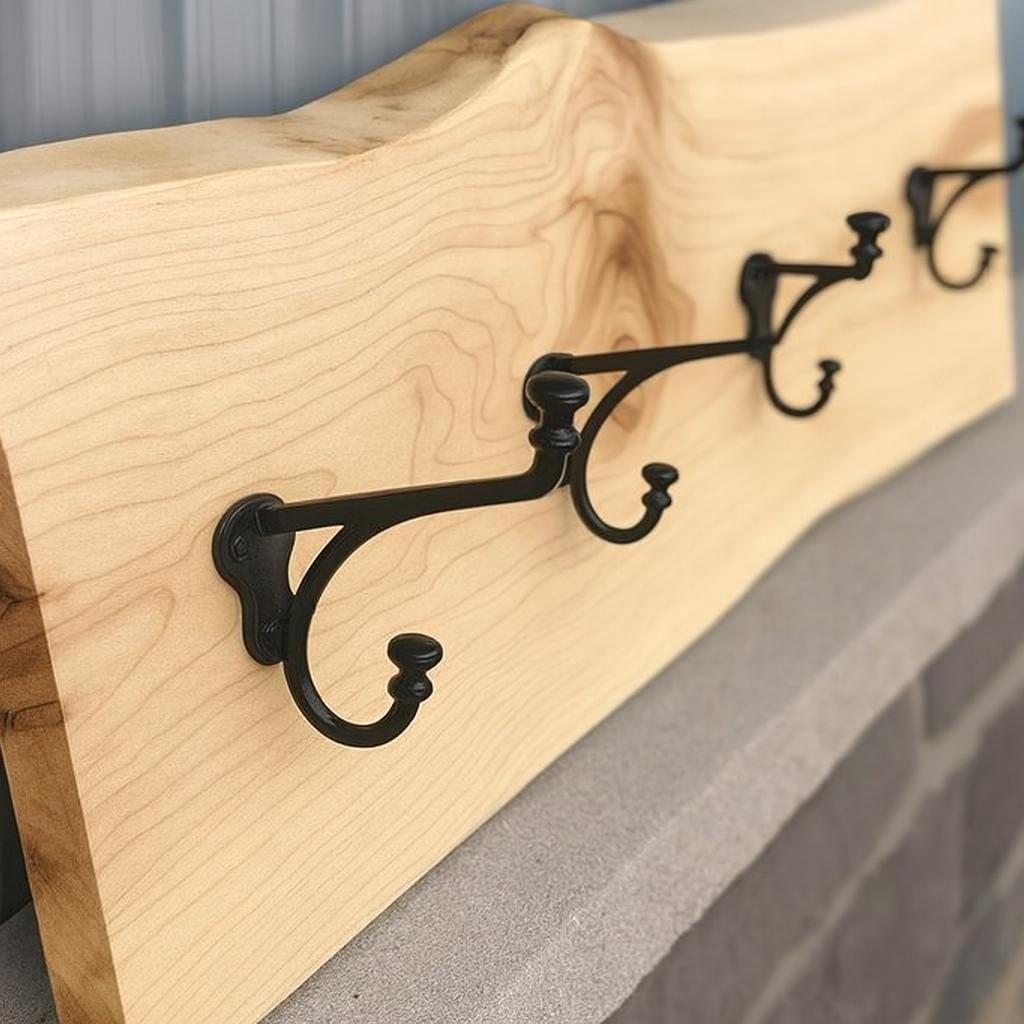 Live Edge Wooden Coat Rack: Rustic Wall Mounted Entryway Shelf & Key Holder