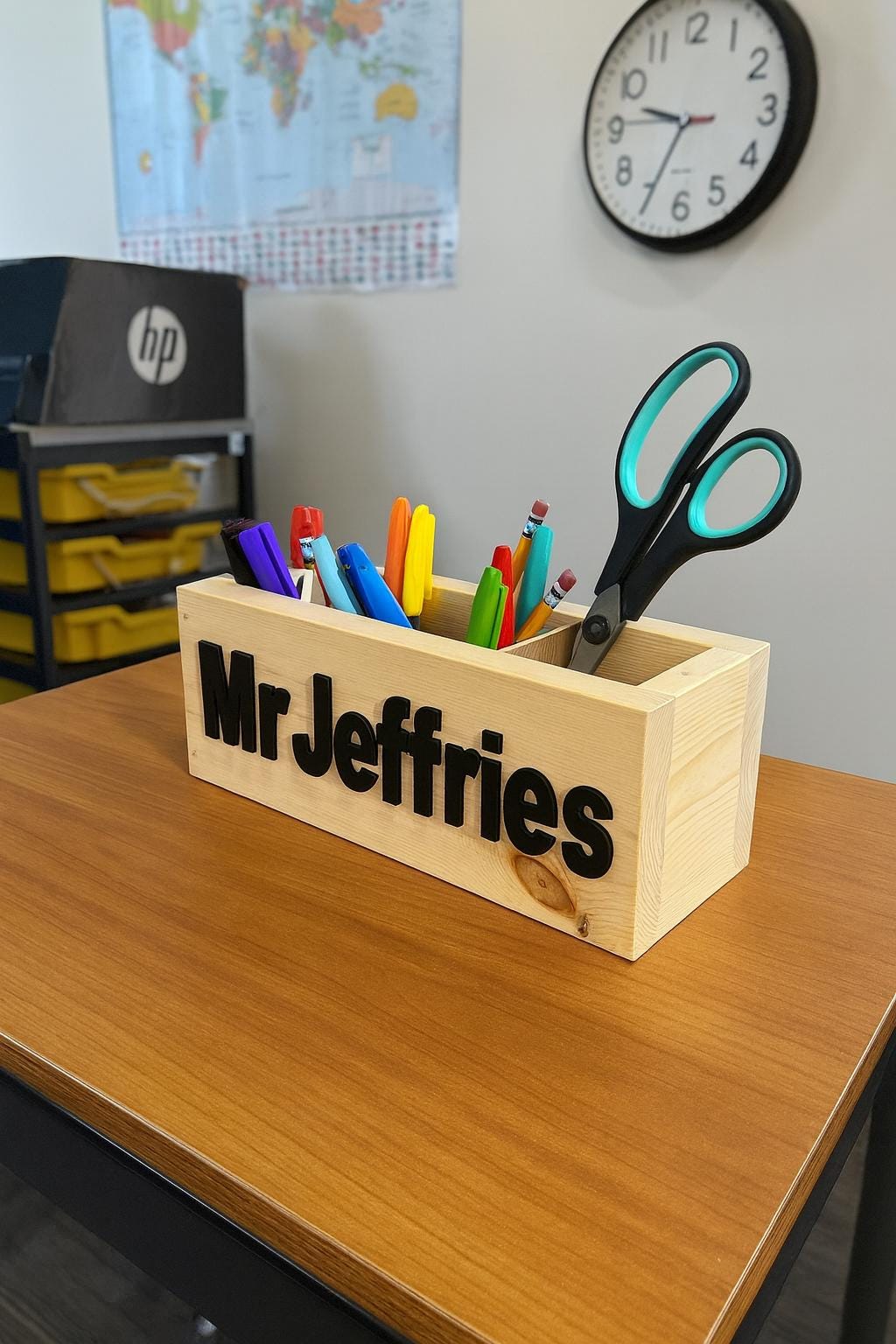 Personalized Pencil Teacher Desk Organizer | Custom Teacher Gift | Wooden Desk Caddy | Classroom Decor | Back to School Gift | Teacher Name