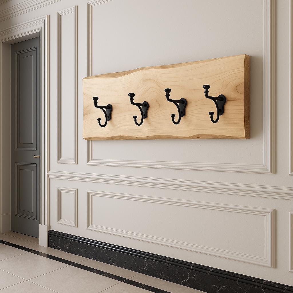 Live Edge Wooden Coat Rack: Rustic Wall Mounted Entryway Shelf & Key Holder
