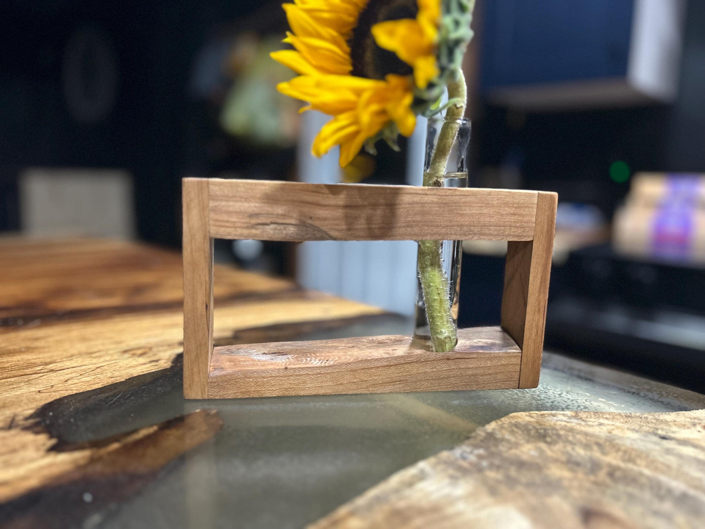 Rustic Live Edge Propagation Station | Handmade Wooden Plant Tube Holder & Botanical Decor Gift