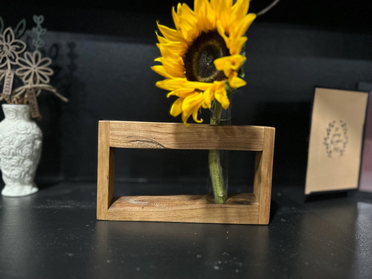 Rustic Live Edge Propagation Station | Handmade Wooden Plant Tube Holder & Botanical Decor Gift