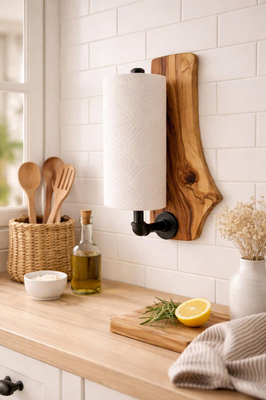 Live Edge Walnut Towel Holder — Industrial Paper Towel Holder - Stumps Custom Wood