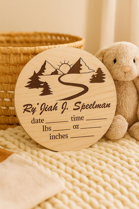 Personalized Wooden Baby Announcement Sign: Birth Stats Photo Prop - Stumps Custom Wood