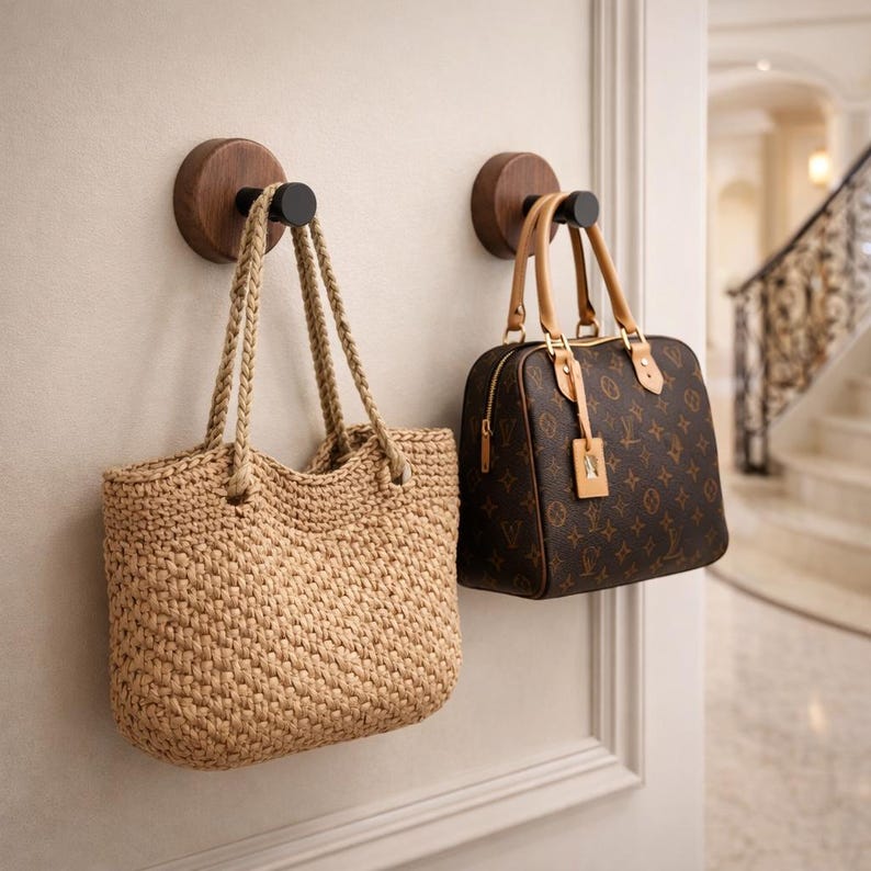 Walnut Wall Hook Modern Wood Bag & Coat Hanger Keyhole Mount - Stumps Custom Wood