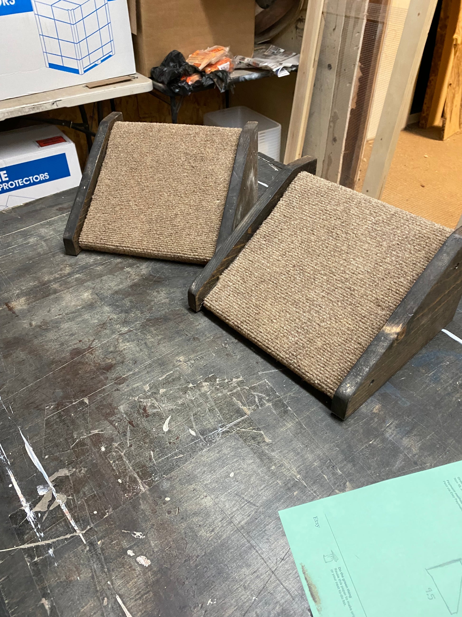 Wooden Dog Ramp showing premium non-slip carpet surface and handcrafted hardwood finish"