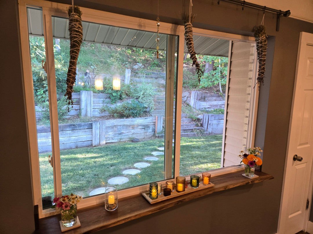 Walnut Live Edge Window Sill Shelf: Adhesive Rustic Plant Display