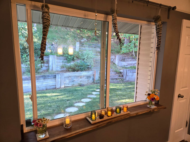 Walnut Live Edge Window Sill Shelf: Adhesive Rustic Plant Display