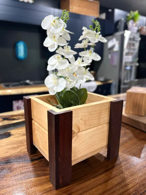 8" Pine & Mahogany Planter | Handmade Wooden Plant Box