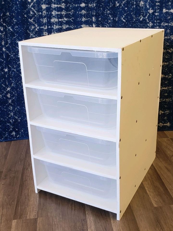 41qt PVC Snake &amp; Ball Python Rack with four clear containers for efficient reptile housing.