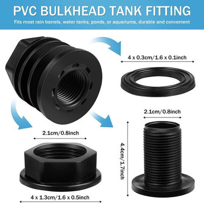 PVC Bulkhead Fitting 2-Pack 3/4" x 1/2" Rodent Water System