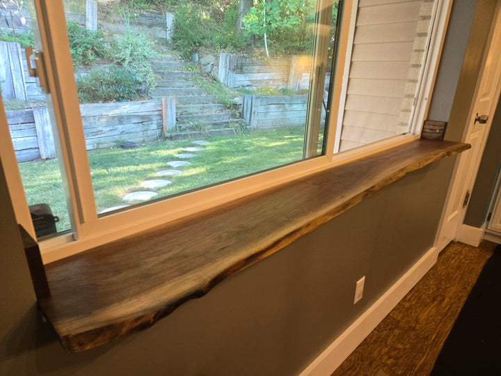 Walnut Live Edge Window Sill Shelf: Adhesive Rustic Plant Display