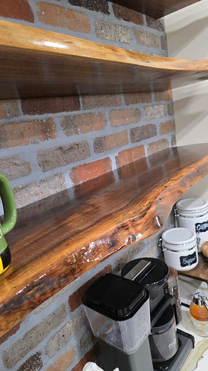 Walnut Live Edge Shelf: Rustic Floating Wall Shelves for Home & Office
