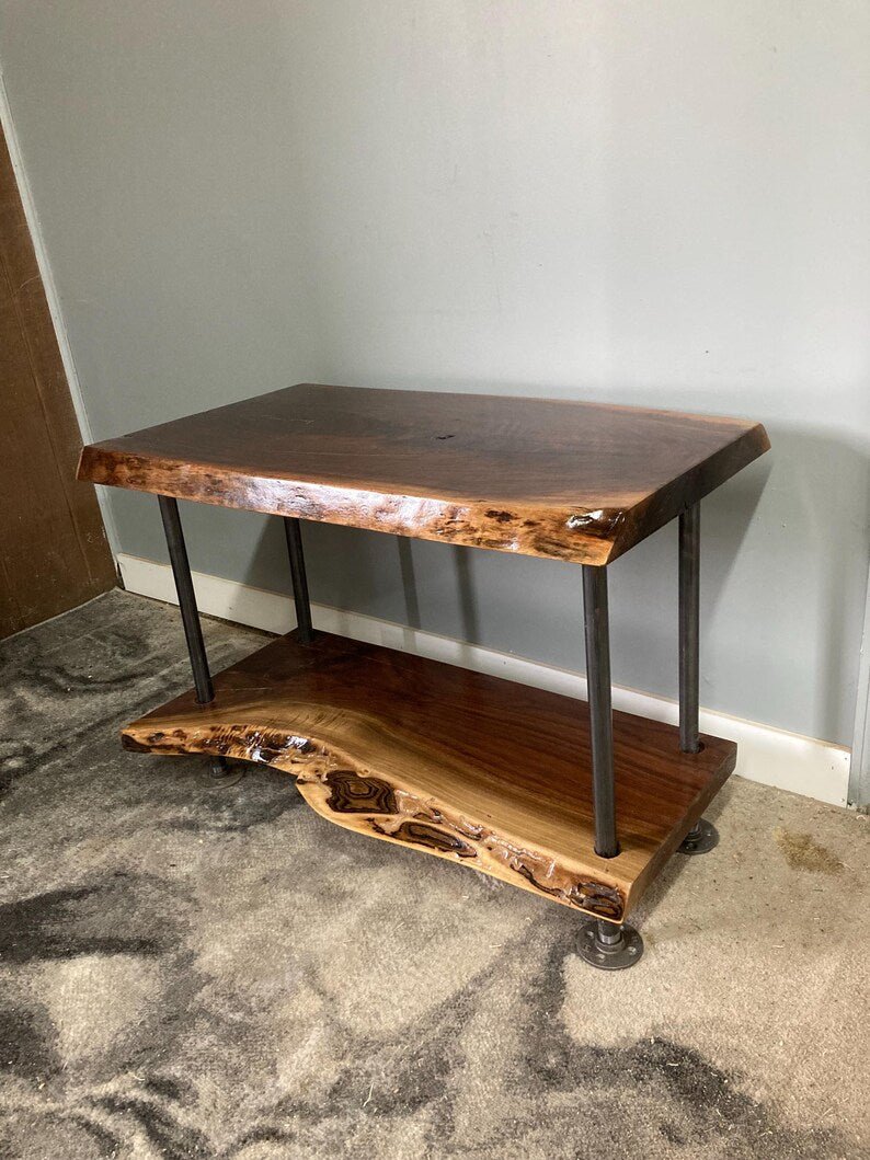 Black Walnut Live Edge Coffee Table | Industrial Modern Furnitue - Stumps Custom Wood