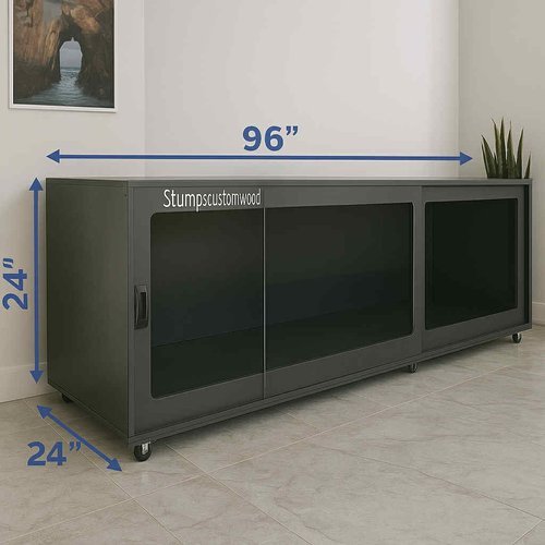 8 ft black bioactive pvc reptile enclosure with sleek design and glass doors, measuring 96x24x24 inches.