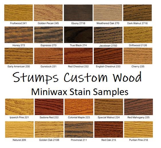 Farmhouse Blanket Ladder Miniwax stain samples showcasing various wood colors and finishes.