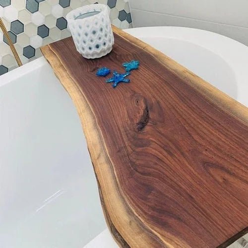 Bulk Branded Live Edge Walnut Bathtub Trays (25 Units) - Stumps Custom Wood