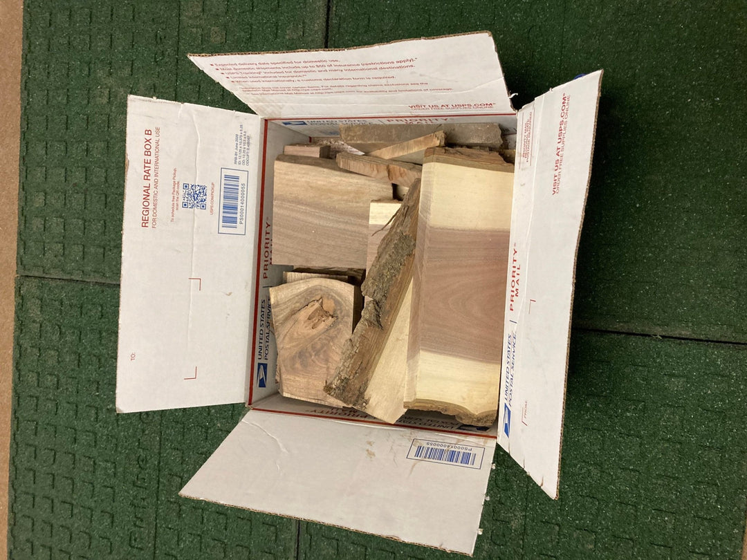 Bulk Walnut Wood Craft Scraps: 8lb Boxes (25 Units) - Stumps Custom Wood