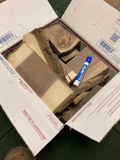 Bulk Walnut Wood Craft Scraps: 8lb Boxes (25 Units) - Stumps Custom Wood