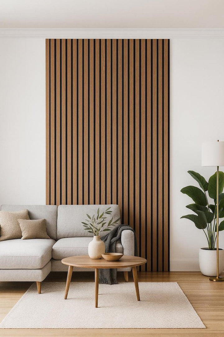 custom oak acoustic slat wall panels – Modern Acoustic Accent Wall - Stumps Custom Wood