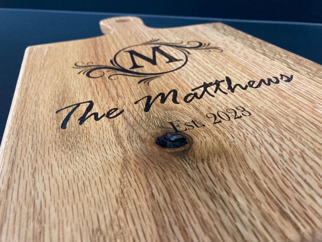Custom Oak Wedding Cutting Board: Personalized Charcuterie Board - Stumps Custom Wood