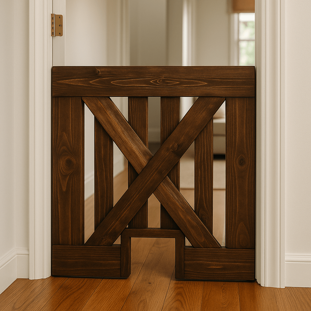 custom pet gate with door | Handmade Indoor/Outdoor Safety Gate - Stumps Custom Wood