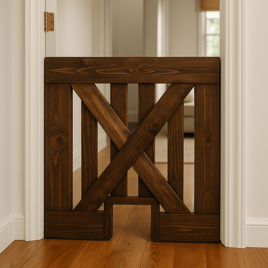 custom pet gate with door | Handmade Indoor/Outdoor Safety Gate - Stumps Custom Wood