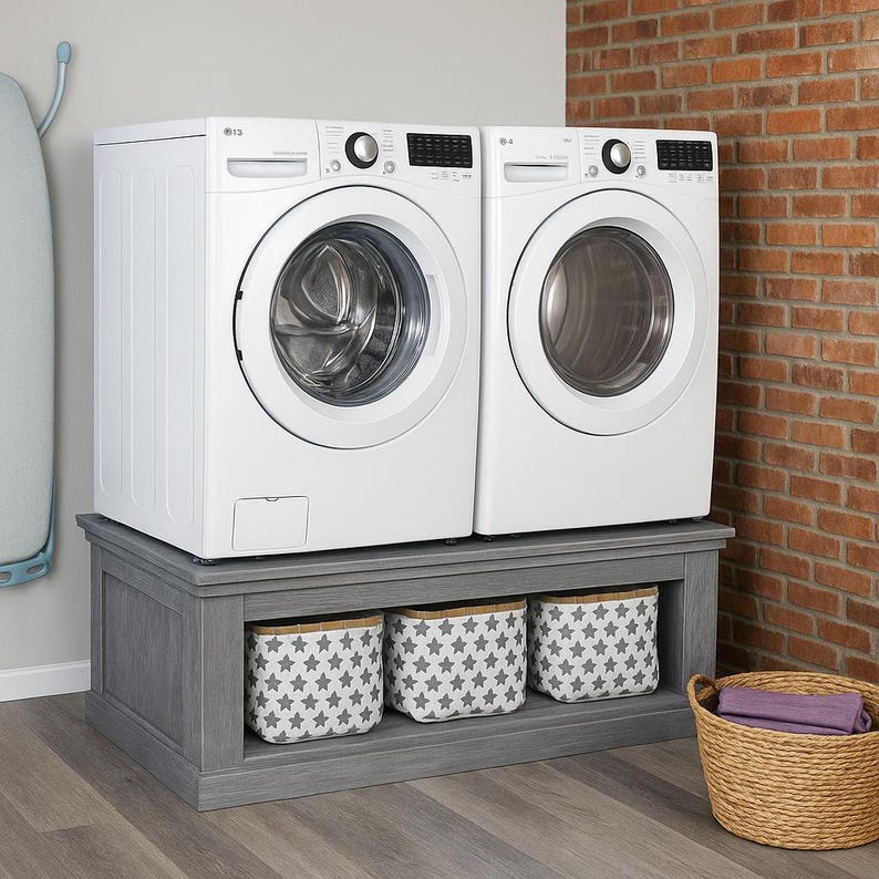 custom washer dryer pedestal | Farmhouse Laundry Base - Stumps Custom Wood