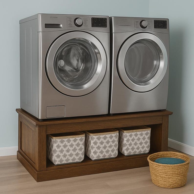 custom washer dryer pedestal | Farmhouse Laundry Base - Stumps Custom Wood
