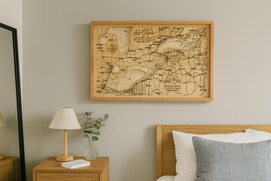 Engraved Lake Ontario Wood Map: Personalized Topography Art - Stumps Custom Wood