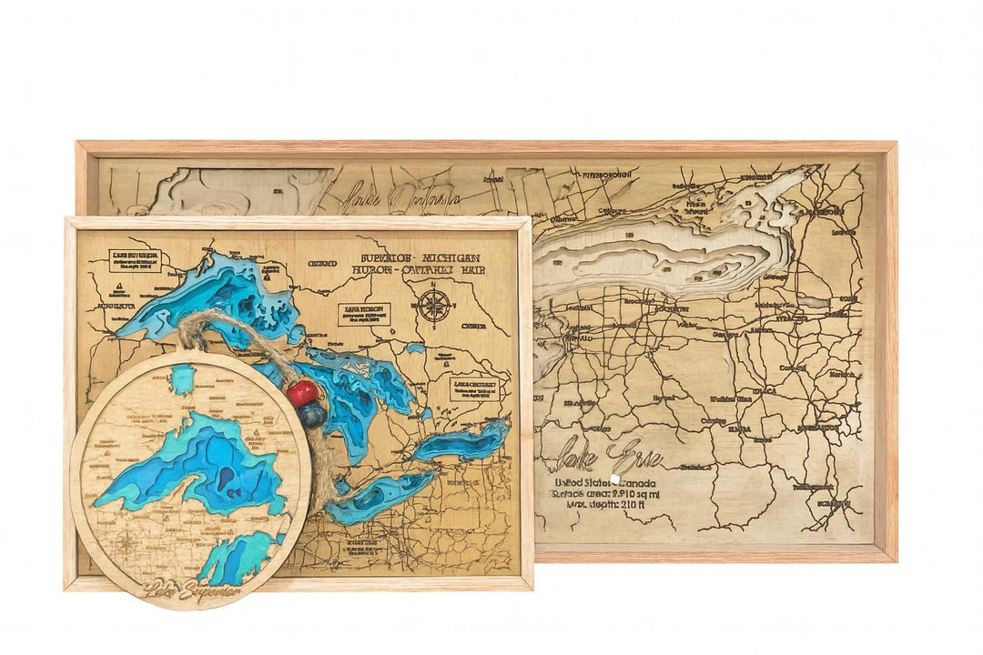 Engraved Lake Ontario Wood Map: Personalized Topography Art - Stumps Custom Wood