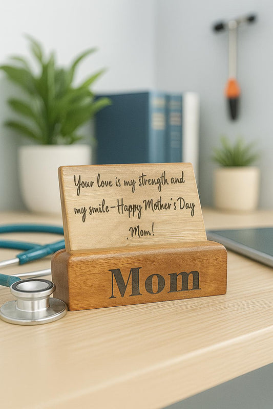 Engraved Walnut Wood Mother's Day Card: Personalized Keepsake Gift - Stumps Custom Wood