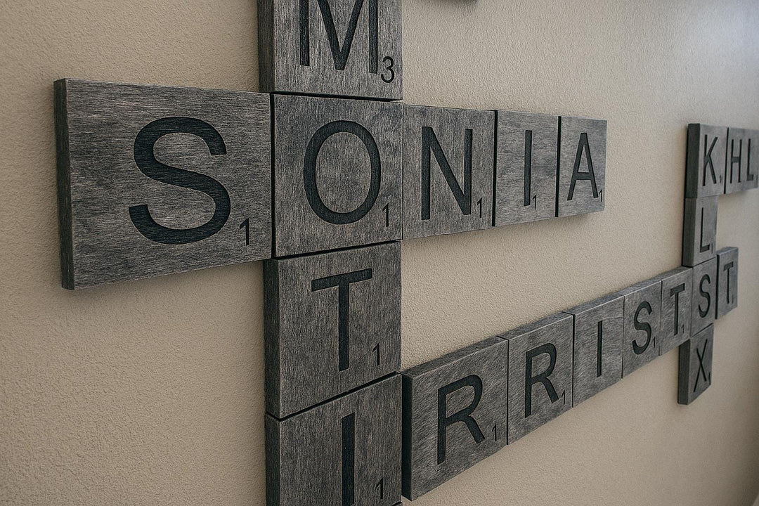 Family Scrabble Name Blocks: Personalized Wooden Tiles Wall Art - Stumps Custom Wood