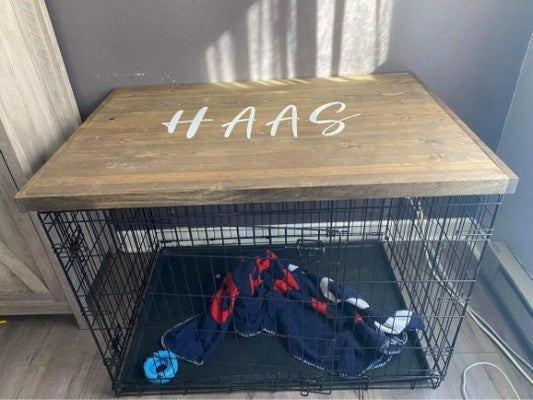Farmhouse Dog Crate Topper: Wood Kennel Cover & Table - Custom Fit - Stumps Custom Wood