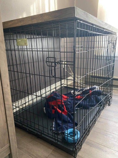 Farmhouse Dog Crate Topper: Wood Kennel Cover &amp; Table - Custom Fit - Stumps Custom Wood