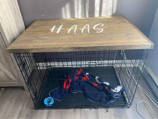 Farmhouse Dog Crate Topper: Wood Kennel Cover &amp; Table - Custom Fit - Stumps Custom Wood