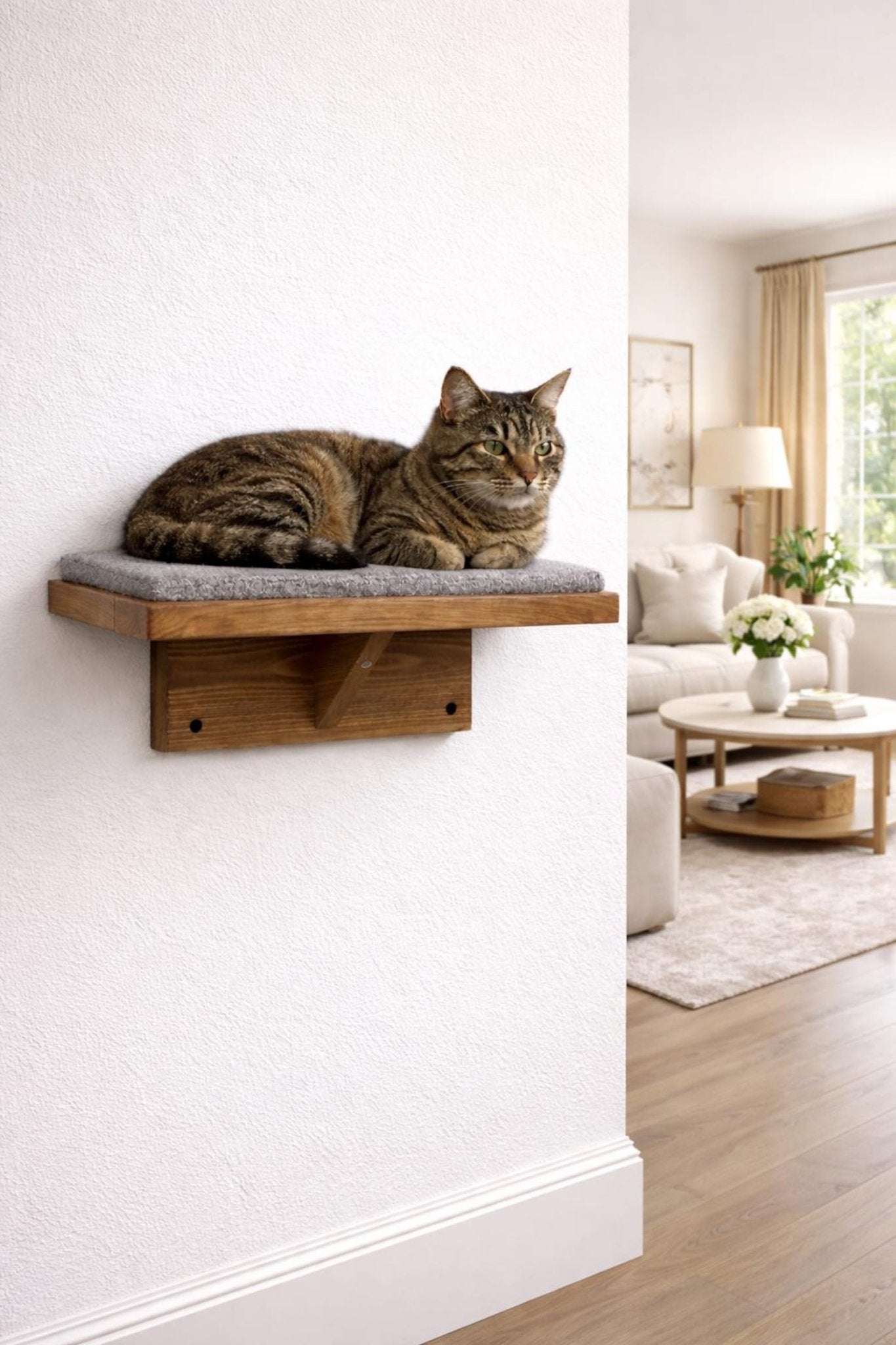 Floating Cat Wall Perch Ledge With Carpet Grip - Stumps Custom Wood