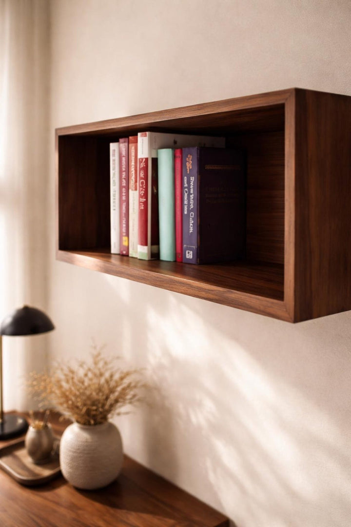 Floating Walnut Bookcase Shelf With Hidden Mount - Stumps Custom Wood