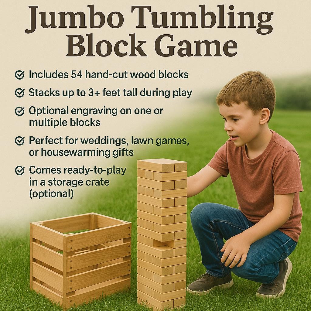 Giant Tumbling Tower Game: Wooden Stacking Blocks for Outdoor Backyard - Stumps Custom Wood