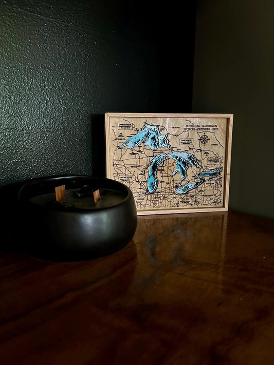 Great Lakes Map Sign – Topography Engraved Lake Wall Decor - Stumps Custom Wood