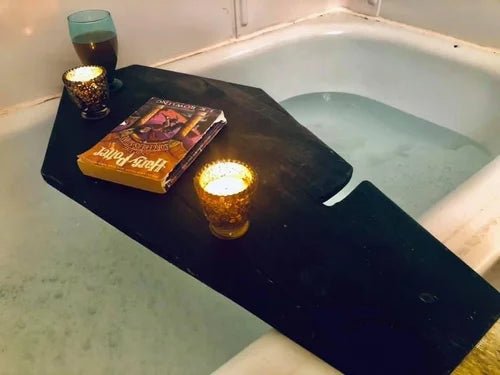 Halloween Coffin Bathtub Caddy | Handmade Wooden Gothic Bath Tray - Stumps Custom Wood