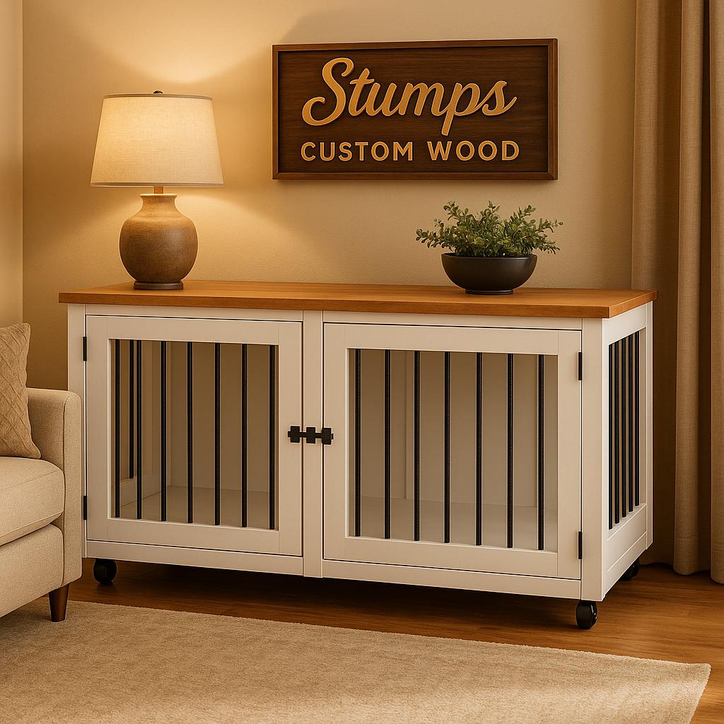 Handmade Dog Crate Coffee Table: Modern Double Kennel Furniture - Stumps Custom Wood