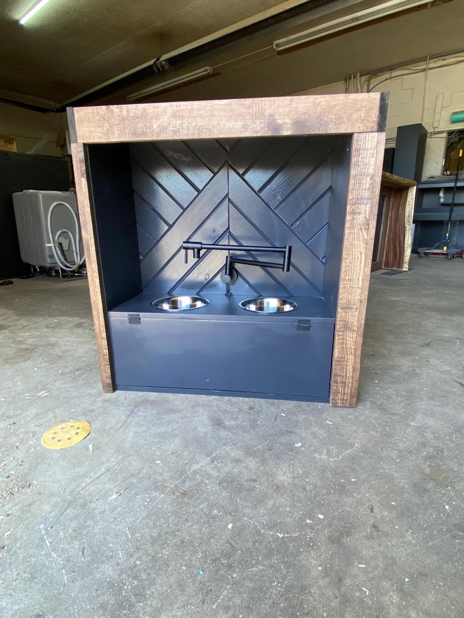 Handmade Dog Water Station with Faucet: Raised Hardwood Pet Bowls - Stumps Custom Wood