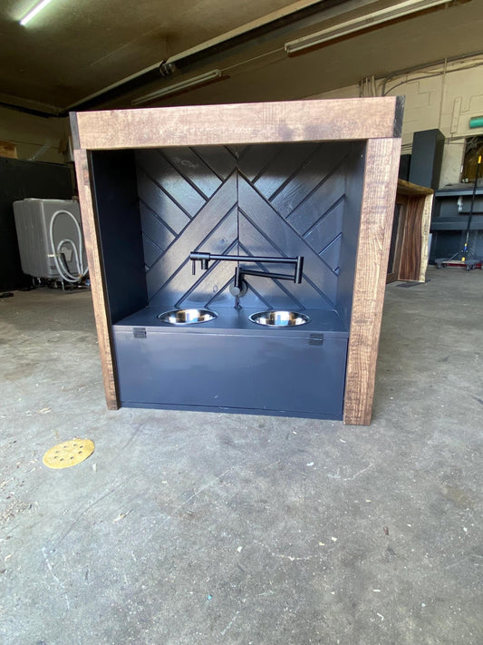 Handmade Dog Water Station with Faucet: Raised Hardwood Pet Bowls - Stumps Custom Wood