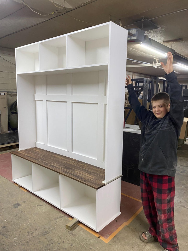 Handmade Mudroom Organizer: Entryway Bench with Coat and Hat Holder - Stumps Custom Wood
