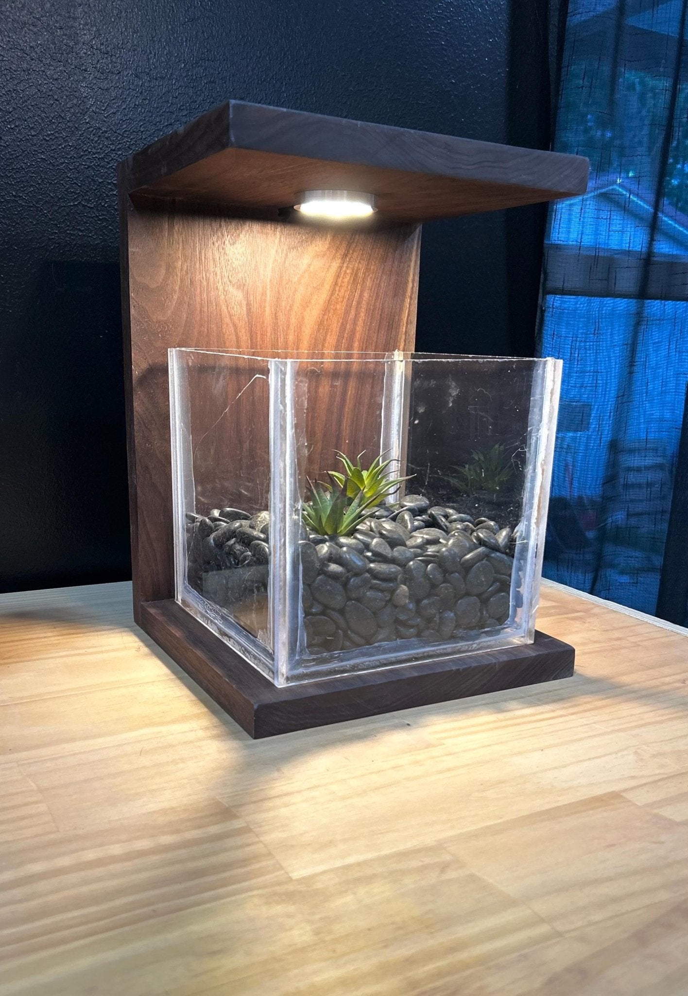 Handmade Walnut Rimless Terrarium: Modern Glass Cube Planter - Stumps Custom Wood