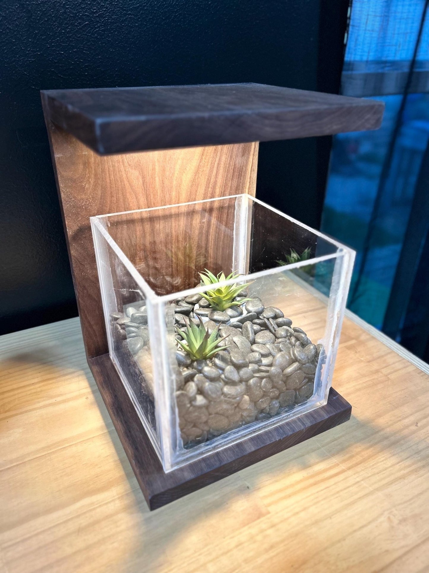 Handmade Walnut Rimless Terrarium: Modern Glass Cube Planter - Stumps Custom Wood