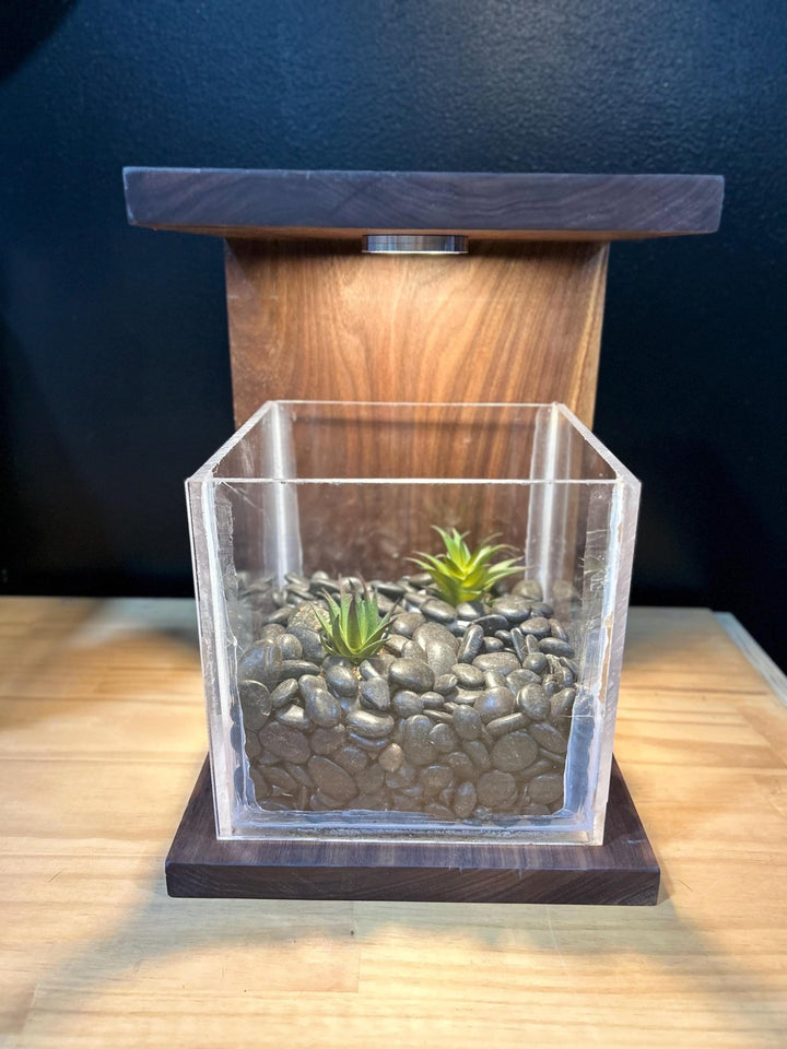 Handmade Walnut Rimless Terrarium: Modern Glass Cube Planter - Stumps Custom Wood