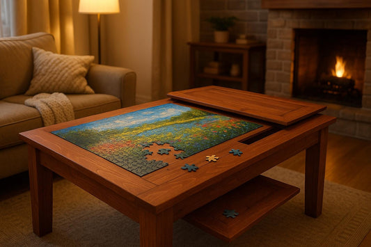 Handmade Wood Puzzle Table with Storage - Stumps Custom Wood - Stumps Custom Wood